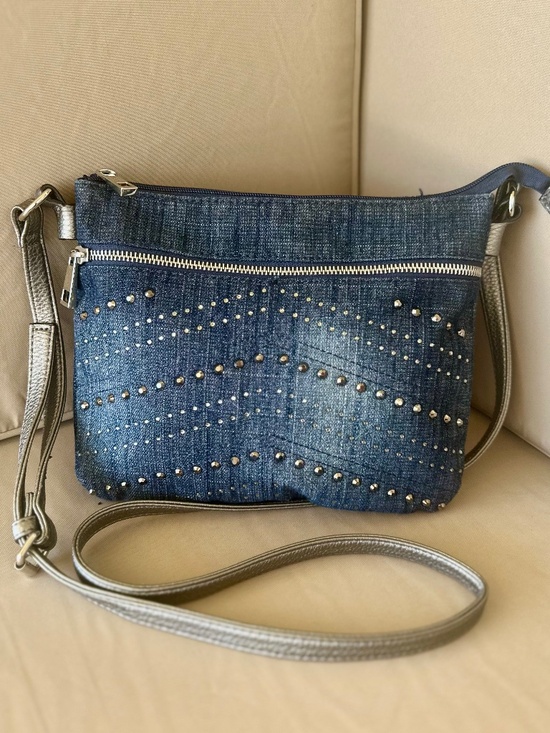 Denim Rhinestone Bag Handbags - Blue Denim Rhinestone Studded Crossbody Bag